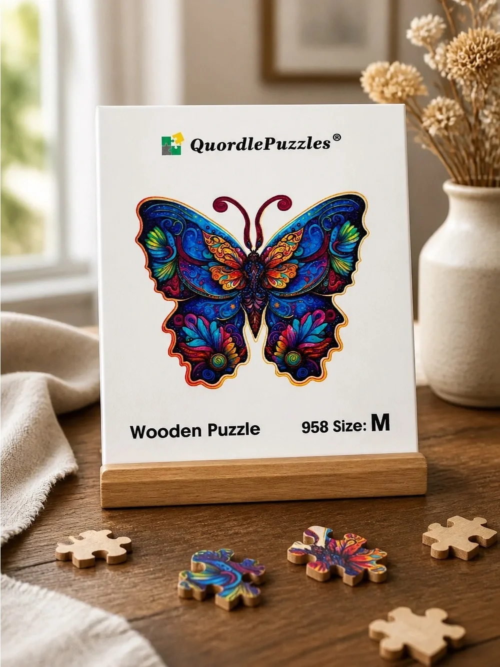 NIB QuordlePuzzles Colorful Butterfly Wooden Puzzle- Size Medium